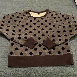 J Crew Sweatshirt, Size medium. Dark Grey with Velvet Navy Polka Dots.